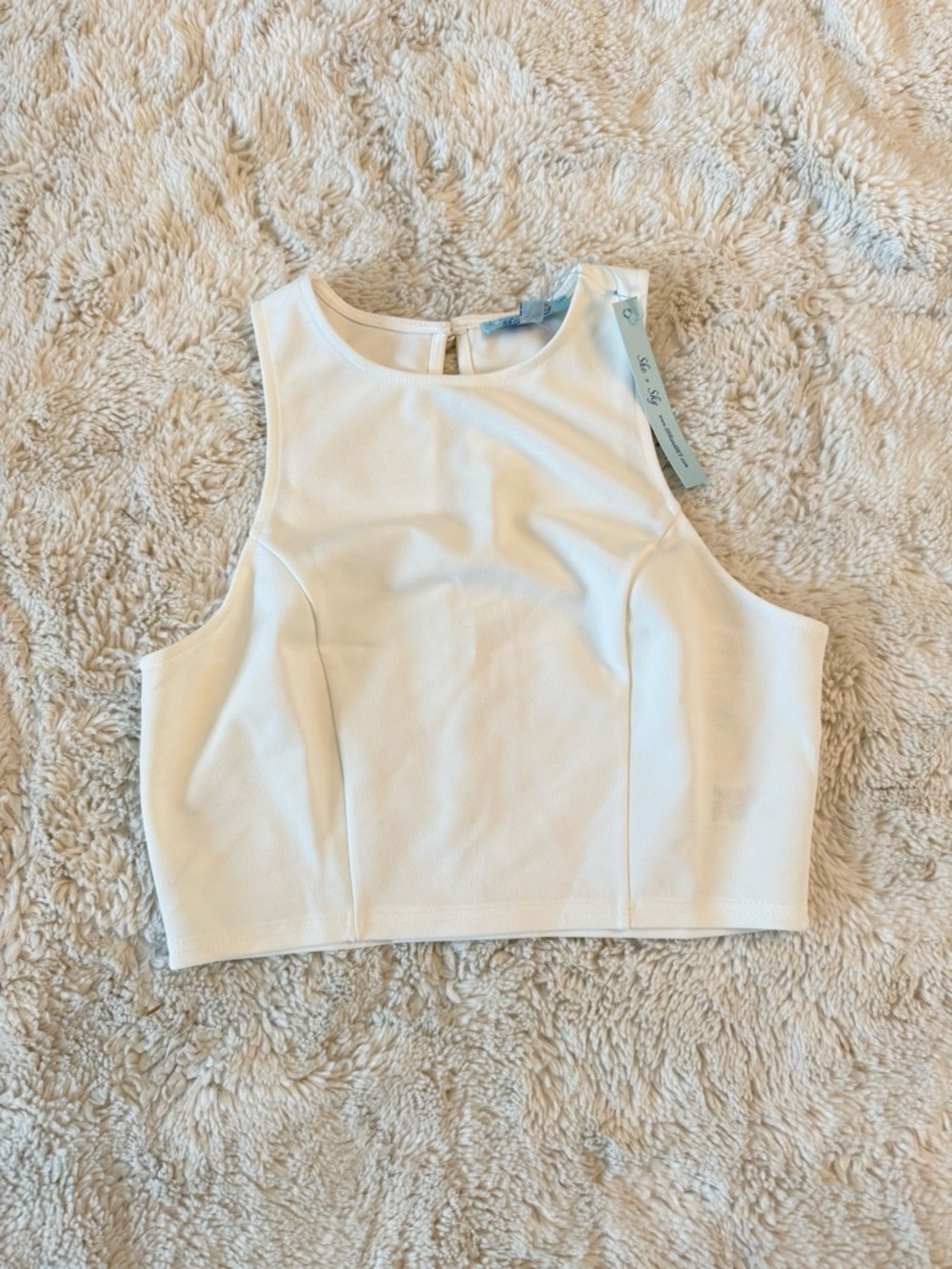 She + Sky White Cropped High-Neck Tank